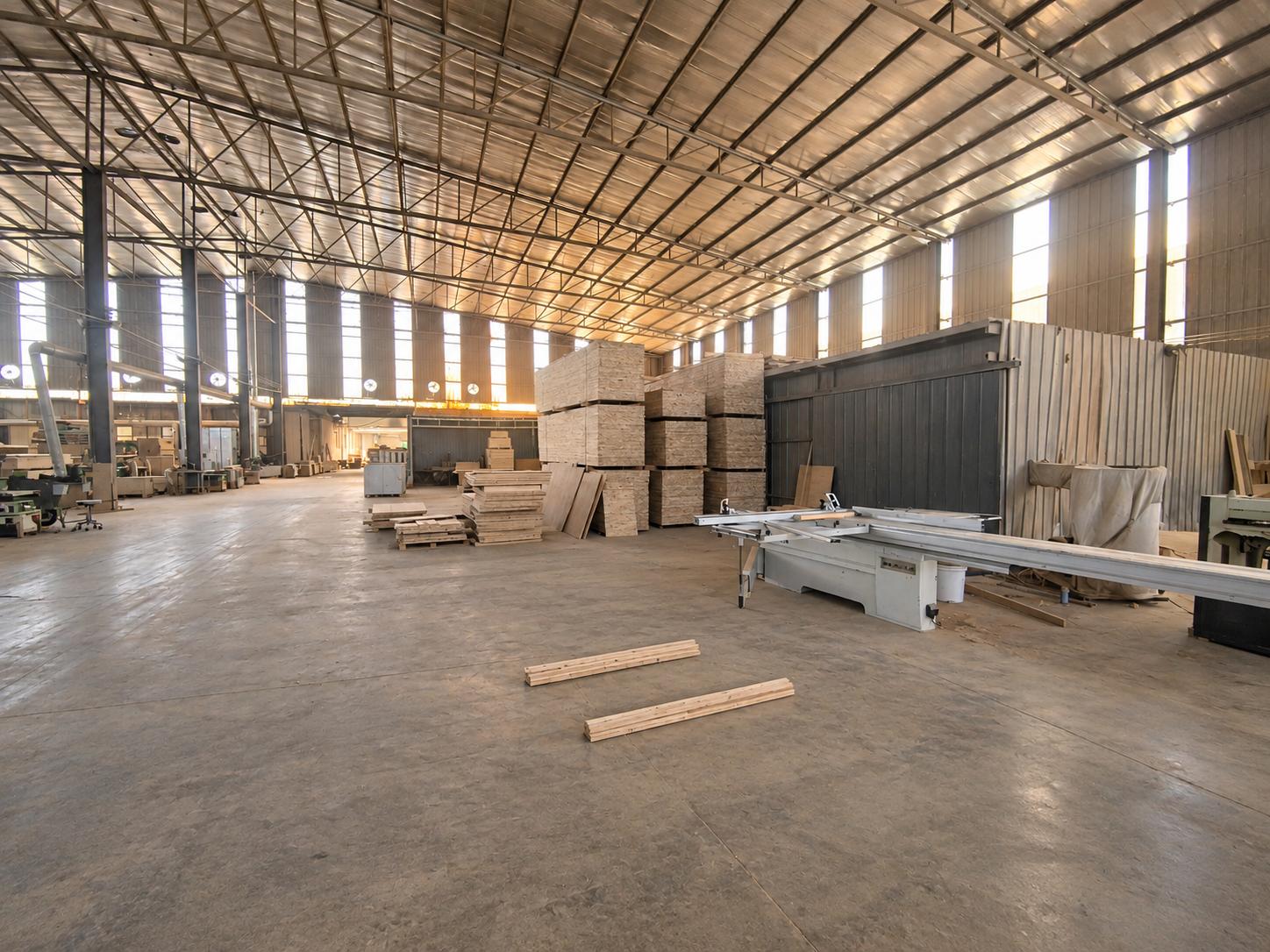 Wide view of the Hongchao billiard table factory workshop