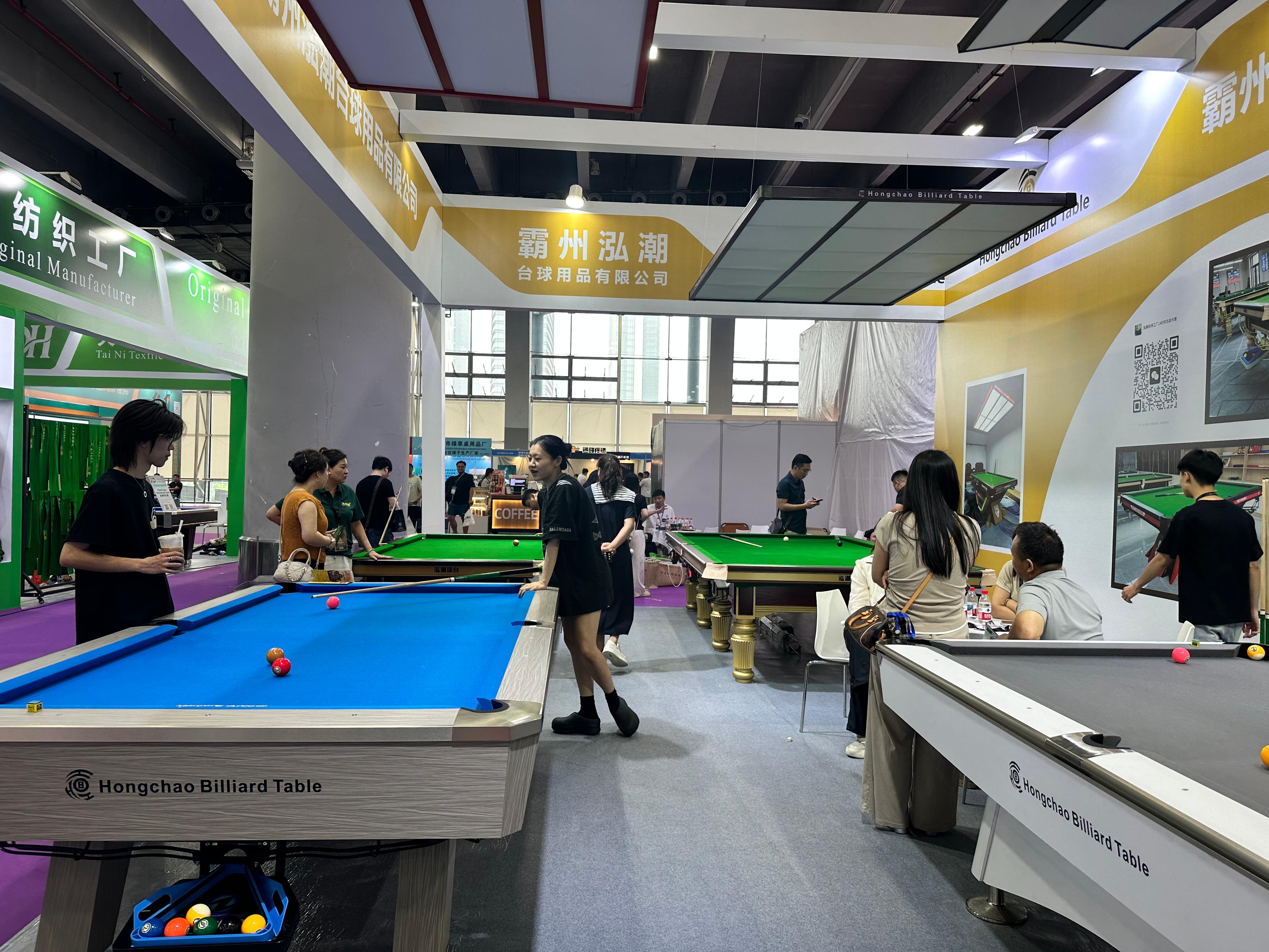 Hongchao Billiard booth at an international billiards exhibition